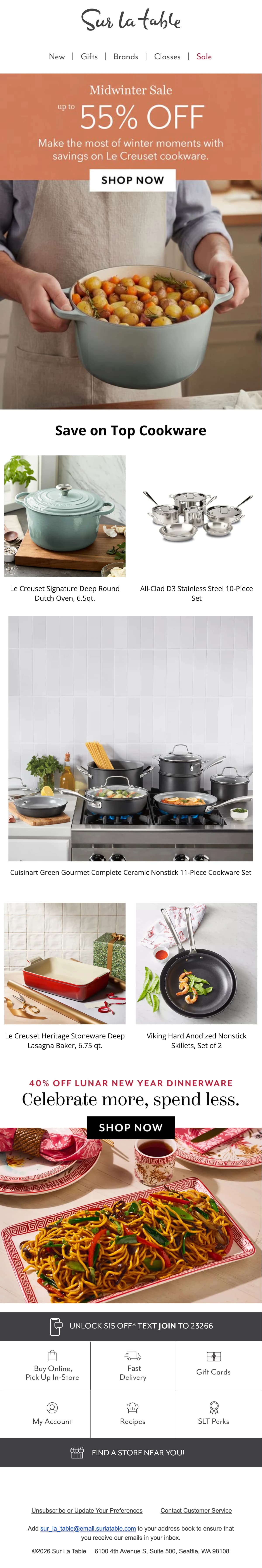 Sur La Table marketing email built by LTV.ai for a cross-sell campaign attaching cookware accessories to the set