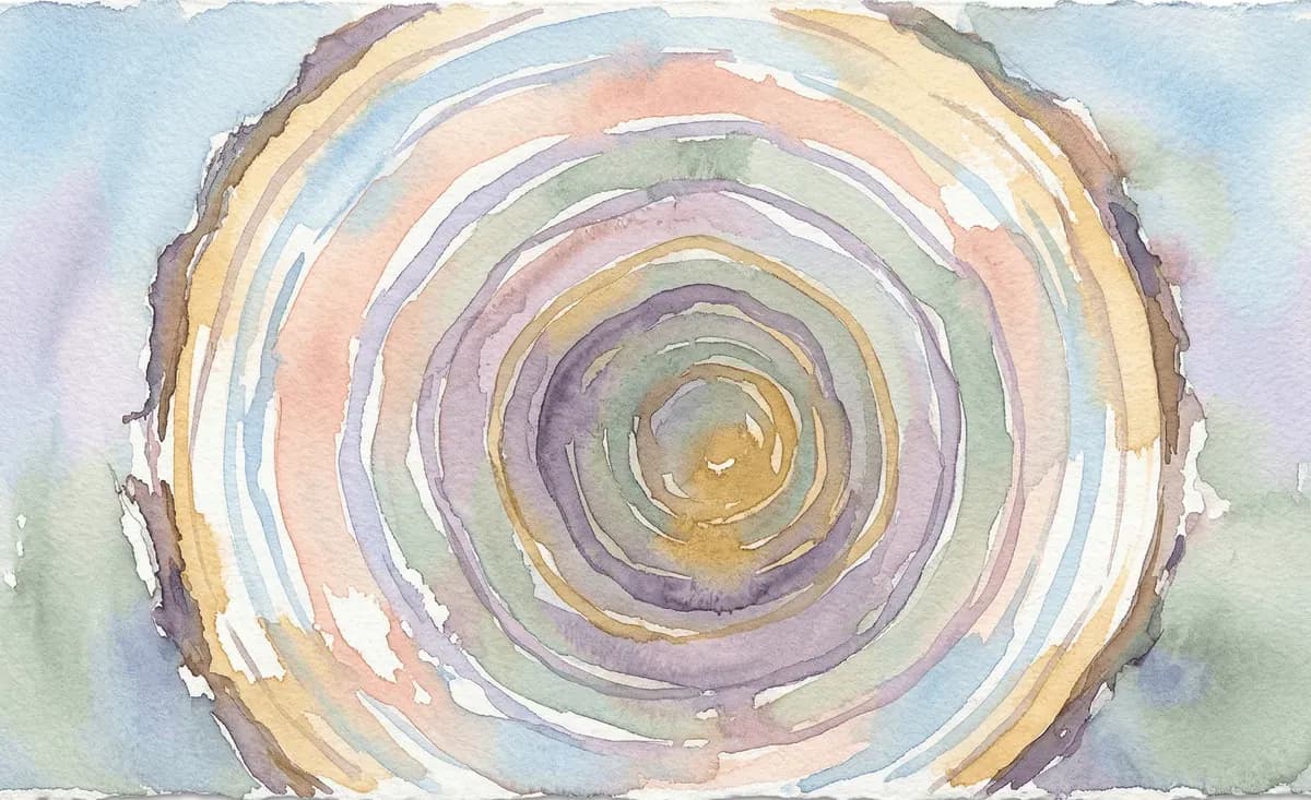 Watercolor tree rings in soft colors representing layers of customer lifetime value